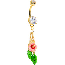 Load image into Gallery viewer, Clear Pink Flower Dangle Belly Ring Created with Crystals
