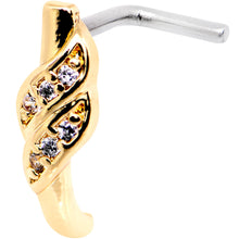 Load image into Gallery viewer, 18G Clear CZ Gold Tone Swish Faux Hoop L Shaped Nose Ring
