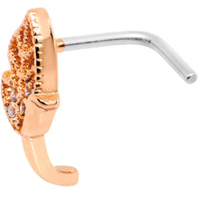 Load image into Gallery viewer, 20G Clear CZ Rose Gold Tone Leaf Faux Hoop L Shaped Nose Ring
