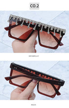 Load image into Gallery viewer, Oversize Square Crystal Sunglasses, Flat Top Oversized Sunglasses In Different Shades New Sun Wear Crystal Diamond Luxury Style Shades
