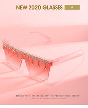 Load image into Gallery viewer, Oversize Square Crystal Sunglasses, Flat Top Oversized Sunglasses In Different Shades New Sun Wear Crystal Diamond Luxury Style Shades
