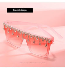 Load image into Gallery viewer, Oversize Square Crystal Sunglasses, Flat Top Oversized Sunglasses In Different Shades New Sun Wear Crystal Diamond Luxury Style Shades
