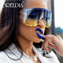 Load image into Gallery viewer, Oversized Women Blue &amp; Yellow Gradient Sunglasses  Fashionable Rimless In Metal For Female New Shades Personality Eyewear
