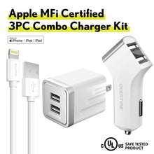 Load image into Gallery viewer, Overtime Home and Car Complete Charging Kit: Fast Wall &amp; Car Chargers + Durable Lightning Cable
