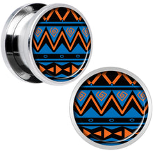 Load image into Gallery viewer, Blue Orange Tribal Print Steel Screw Fit Plug Set 9/16
