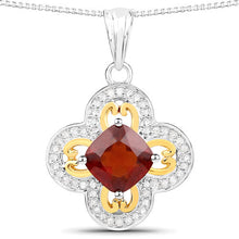 Load image into Gallery viewer, 1.63 Carat Genuine Hessonite and White Diamond 18K Yellow Gold with .925 Sterling Silver Pendant
