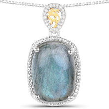 Load image into Gallery viewer, 11.05 Carat Genuine Labradorite and White Diamond 14K Yellow Gold with .925 Sterling Silver Pendant
