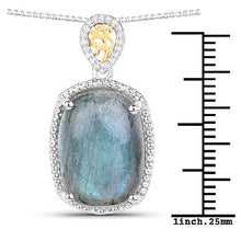 Load image into Gallery viewer, 11.05 Carat Genuine Labradorite and White Diamond 14K Yellow Gold with .925 Sterling Silver Pendant
