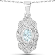 Load image into Gallery viewer, 0.48 Carat Genuine Aquamarine and White Topaz .925 Sterling Silver Pendant

