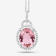 Load image into Gallery viewer, 3.90 Carat Genuine Pink Tourmaline and White Diamond 14K White Gold Pendant
