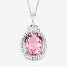 Load image into Gallery viewer, 3.90 Carat Genuine Pink Tourmaline and White Diamond 14K White Gold Pendant
