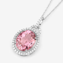 Load image into Gallery viewer, 3.90 Carat Genuine Pink Tourmaline and White Diamond 14K White Gold Pendant
