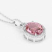 Load image into Gallery viewer, 3.90 Carat Genuine Pink Tourmaline and White Diamond 14K White Gold Pendant
