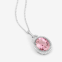 Load image into Gallery viewer, 3.90 Carat Genuine Pink Tourmaline and White Diamond 14K White Gold Pendant
