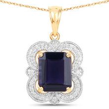 Load image into Gallery viewer, 4.07 Carat Genuine Iolite and White Diamond 14K Yellow Gold Pendant
