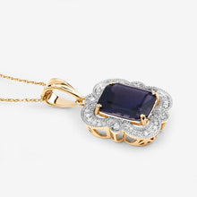 Load image into Gallery viewer, 4.07 Carat Genuine Iolite and White Diamond 14K Yellow Gold Pendant
