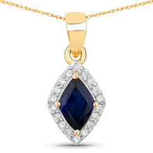 Load image into Gallery viewer, 0.92 Carat Genuine Blue Sapphire and White Diamond 14K Yellow Gold Pendant
