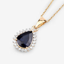 Load image into Gallery viewer, 2.09 Carat Genuine Blue Sapphire and White Diamond 14K Yellow Gold Pendant
