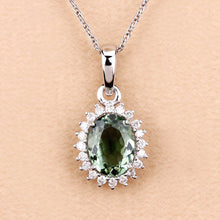 Load image into Gallery viewer, 1.39 Carat Genuine Green Tourmaline and White Diamond 14K White Gold Pendant
