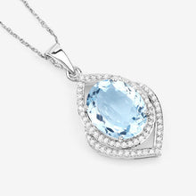 Load image into Gallery viewer, 3.82 Carat Genuine Aquamarine and White Diamond 14K White Gold Pendant
