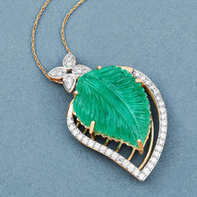 Load image into Gallery viewer, 29.67 Carat Genuine Colombian Emerald and White Diamond 14K Yellow Gold Pendant
