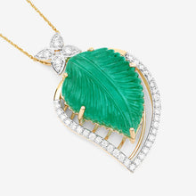 Load image into Gallery viewer, 29.67 Carat Genuine Colombian Emerald and White Diamond 14K Yellow Gold Pendant
