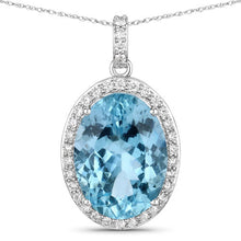 Load image into Gallery viewer, 9.59 Carat Genuine Aquamarine and White Diamond 14K White Gold Pendant

