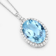 Load image into Gallery viewer, 9.59 Carat Genuine Aquamarine and White Diamond 14K White Gold Pendant
