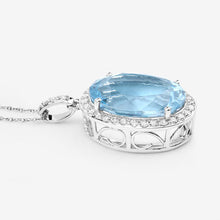 Load image into Gallery viewer, 9.59 Carat Genuine Aquamarine and White Diamond 14K White Gold Pendant
