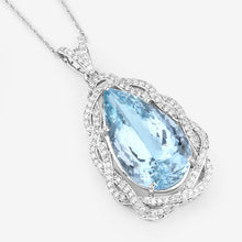 Load image into Gallery viewer, 11.90 Carat Genuine Aquamarine and White Diamond 14K White Gold Pendant
