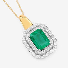 Load image into Gallery viewer, IGI Certified 2.37 Carat Genuine Zambian Emerald and White Diamond 14K Yellow &amp; White Gold Pendant
