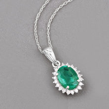 Load image into Gallery viewer, 1.36 Carat Genuine Zambian Emerald and White Diamond 10K White Gold Pendant
