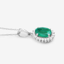 Load image into Gallery viewer, 1.36 Carat Genuine Zambian Emerald and White Diamond 10K White Gold Pendant
