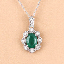 Load image into Gallery viewer, 0.79 Carat Genuine Zambian Emerald and White Diamond 10K White Gold Pendant

