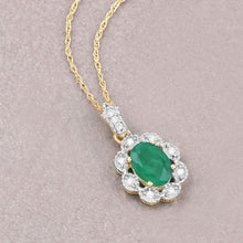 Load image into Gallery viewer, 0.79 Carat Genuine Zambian Emerald and White Diamond 10K Yellow Gold Pendant
