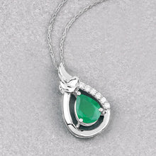Load image into Gallery viewer, 1.18 Carat Genuine Zambian Emerald and White Diamond 10K White Gold Pendant
