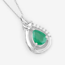 Load image into Gallery viewer, 1.18 Carat Genuine Zambian Emerald and White Diamond 10K White Gold Pendant
