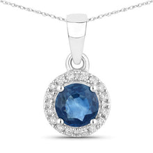 Load image into Gallery viewer, 0.72 Carat Genuine Blue Sapphire and White Diamond 14K White Gold Pendant
