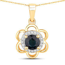Load image into Gallery viewer, 0.94 Carat Genuine Blue Sapphire and White Diamond 14K Yellow Gold Pendant
