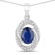 Load image into Gallery viewer, 1.71 Carat Genuine Blue Sapphire and White Diamond 14K White Gold Pendant
