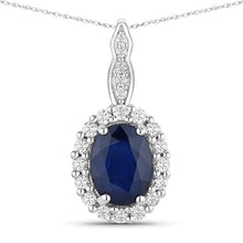 Load image into Gallery viewer, 1.79 Carat Genuine Blue Sapphire and White Diamond 14K White Gold Pendant

