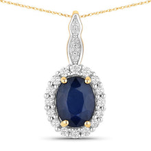 Load image into Gallery viewer, 1.79 Carat Genuine Blue Sapphire and White Diamond 14K Yellow Gold Pendant
