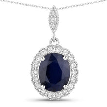 Load image into Gallery viewer, 3.38 Carat Genuine Blue Sapphire and White Diamond 14K White Gold Pendant
