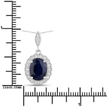 Load image into Gallery viewer, 3.38 Carat Genuine Blue Sapphire and White Diamond 14K White Gold Pendant
