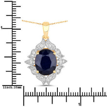 Load image into Gallery viewer, 6.44 Carat Genuine Blue Sapphire and White Diamond 14K Yellow Gold Pendant
