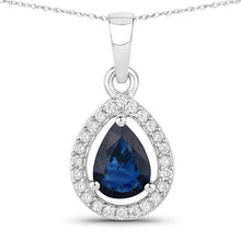 Load image into Gallery viewer, 0.91 Carat Genuine Blue Sapphire and White Diamond 14K White Gold Pendant
