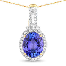 Load image into Gallery viewer, 3.74 Carat Genuine Tanzanite and White Diamond 14K Yellow Gold Pendant
