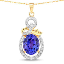 Load image into Gallery viewer, 3.91 Carat Genuine Tanzanite and White Diamond 14K Yellow Gold Pendant
