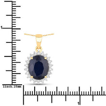 Load image into Gallery viewer, 4.63 Carat Genuine Blue Sapphire and White Diamond 14K Yellow Gold Pendant
