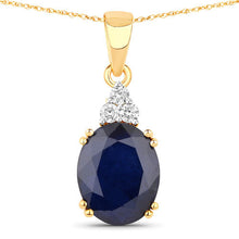 Load image into Gallery viewer, 4.41 Carat Genuine Blue Sapphire and White Diamond 14K Yellow Gold Pendant
